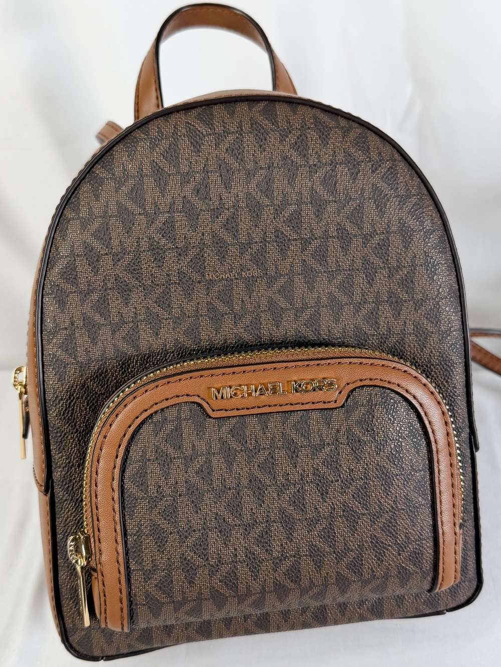 Michael Kors Jaycee Medium Backpack Brown MK Signature Logo Canvas Leather